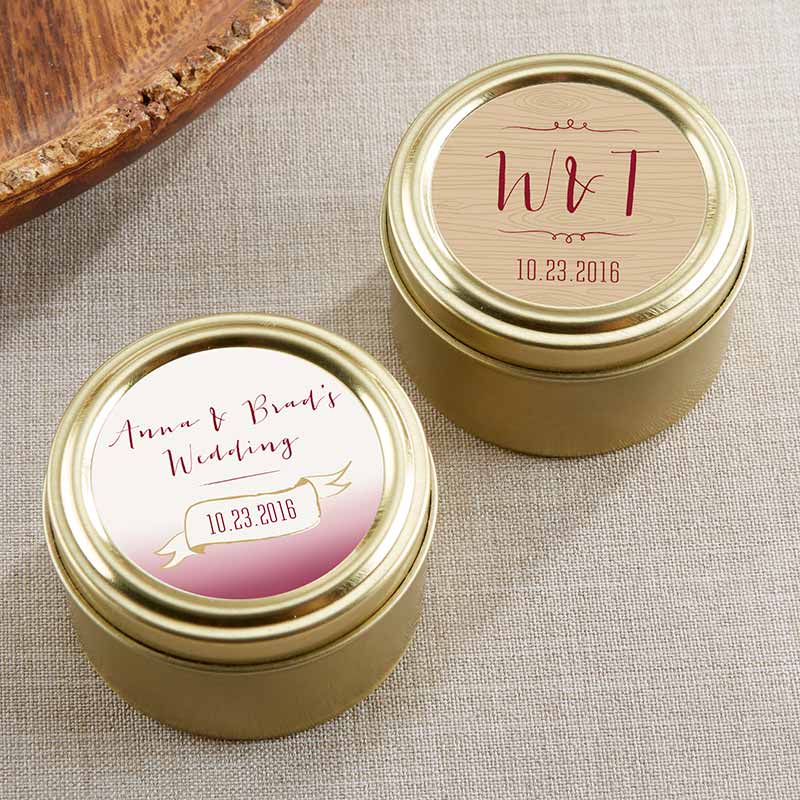 Personalized Gold Round Candy Tin Vineyard Set Of 12 Kate Aspen