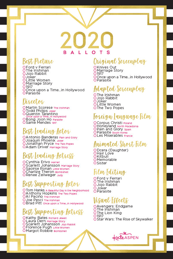 Who Will Be Awarded at The Oscars 2020 + Printable Ballot