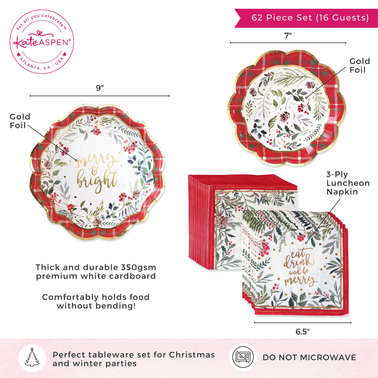 Christmas Tableware Set - 7” Plate (set of 16), 9” Plate (set of 16), and Napkin (set of 30) | Kate Aspen | Alternate Image 6