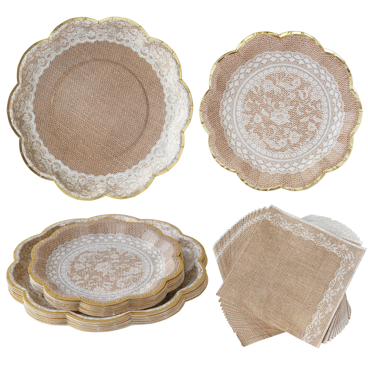 Burlap and Lace 62 pcs Tableware Set - Main Image