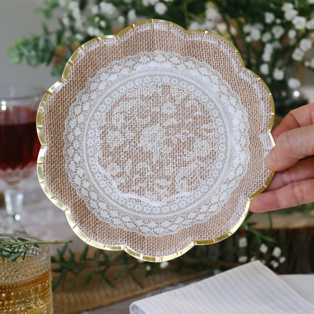 Burlap and Lace 62 pcs Tableware Set - Alternate Image 7