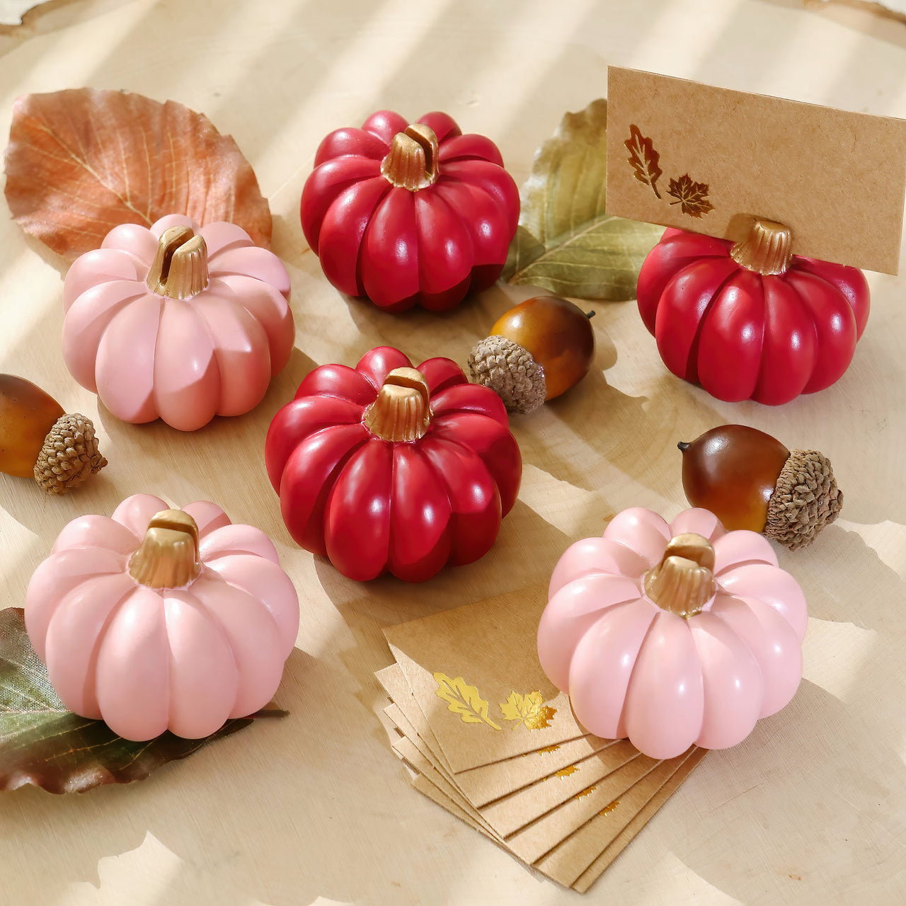 Burgundy & Blush Pink Pumpkin Place Card Holder (Set of 6) | Kate Aspen | Main Image