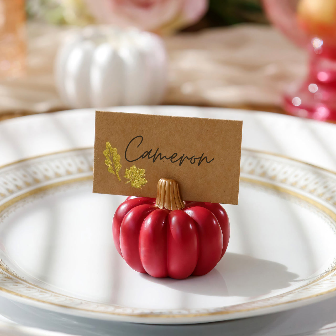 Burgundy & Blush Pink Pumpkin Place Card Holder (Set of 6) | Kate Aspen | Alt Image 2