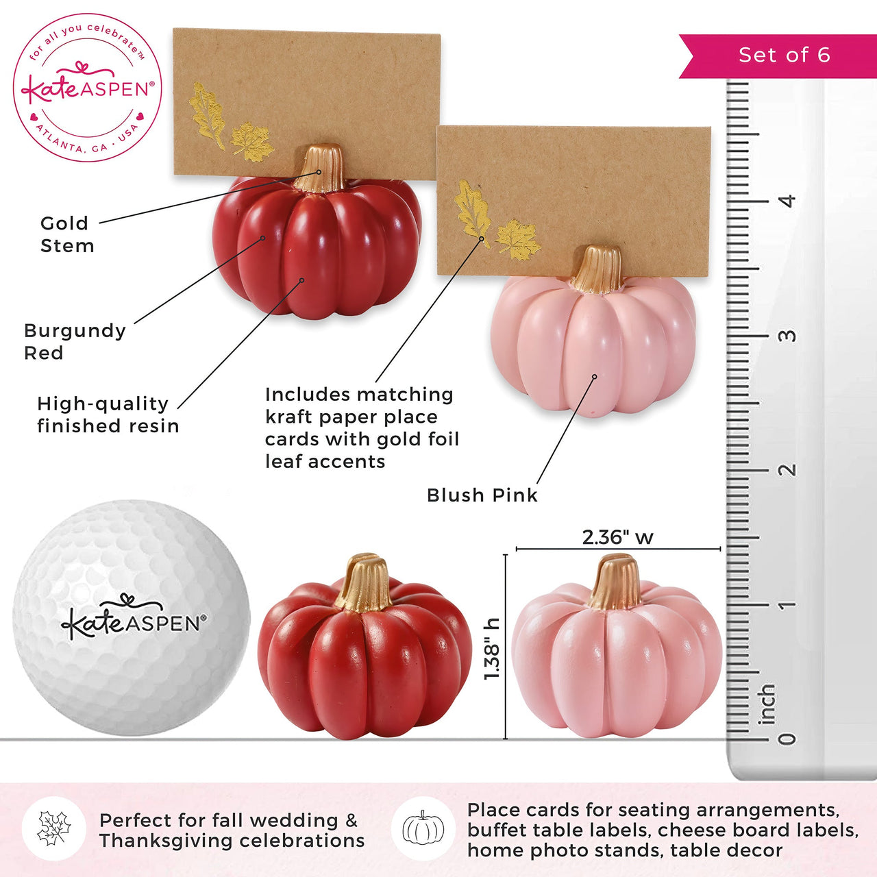 Burgundy & Blush Pink Pumpkin Place Card Holder (Set of 6) | Kate Aspen | Alt Image 6