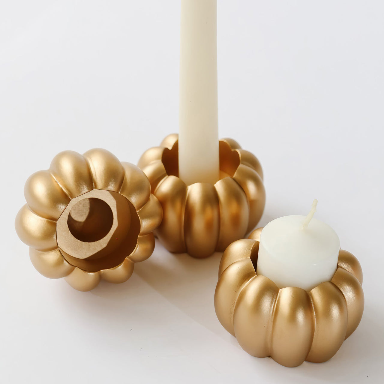 2-in-1 Pumpkin Tealight/Candlestick Holder (Set of 6) - Gold | Kate Aspen | Main Image