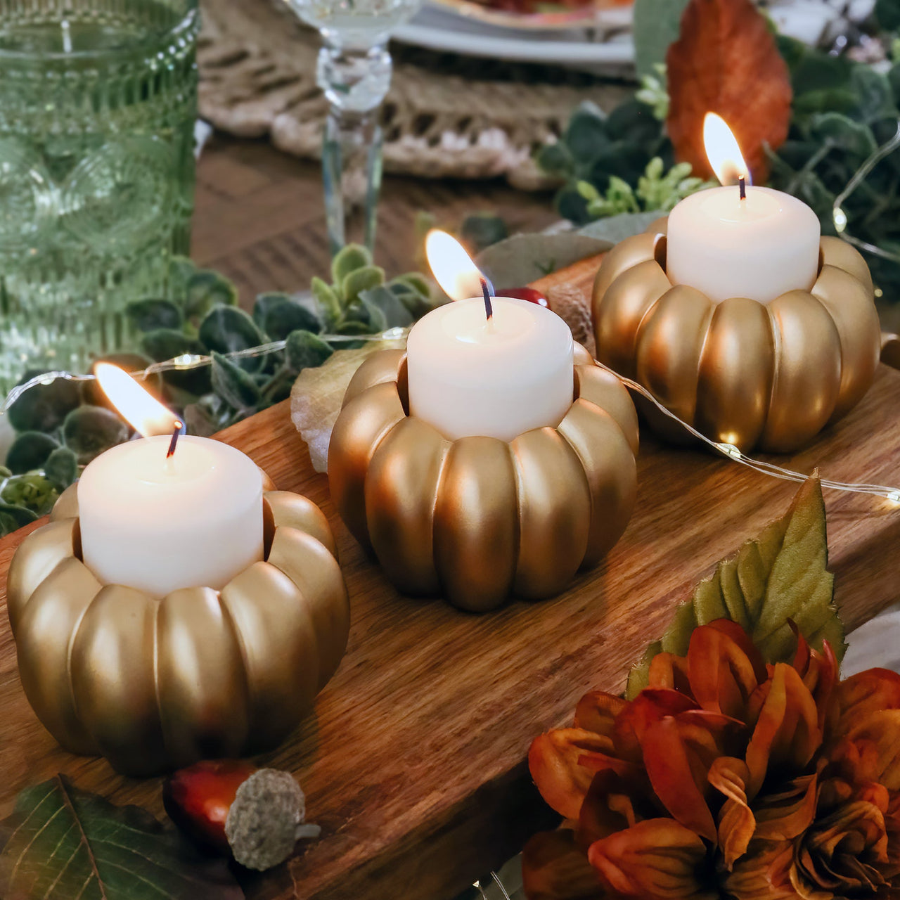 2-in-1 Pumpkin Tealight/Candlestick Holder (Set of 6) - Gold | Kate Aspen | Alt Image 2