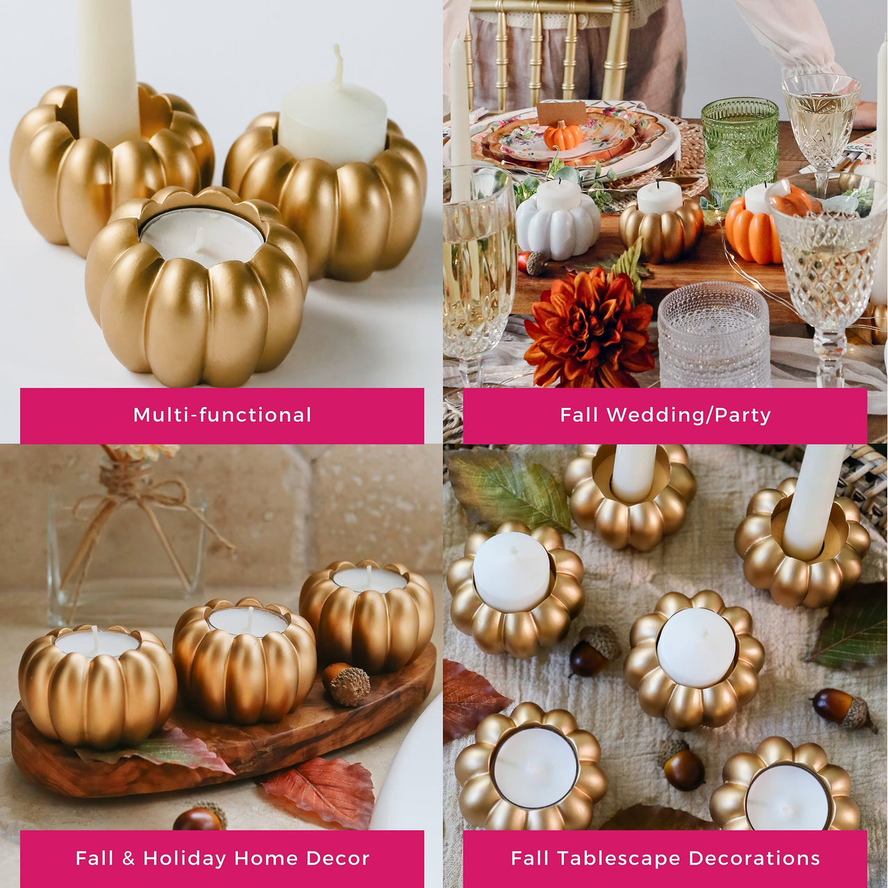 2-in-1 Pumpkin Tealight/Candlestick Holder (Set of 6) - Gold | Kate Aspen | Alt Image 5