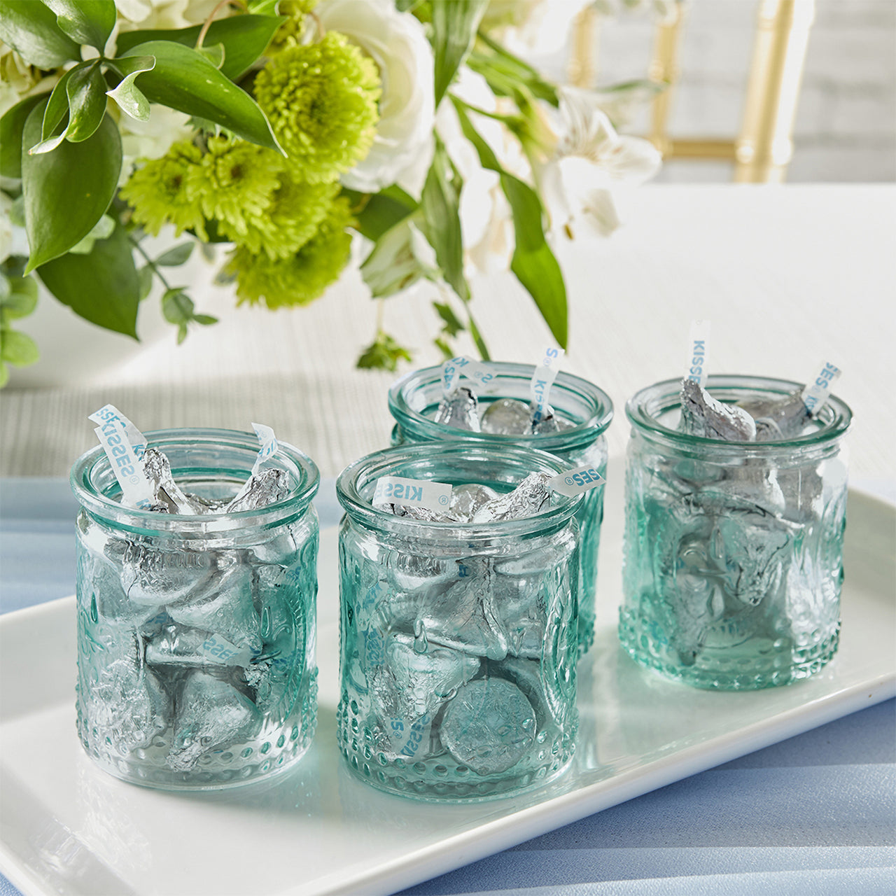 Vintage Blue Glass Tea Light Holder (Set of 8)