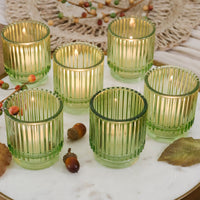 Thumbnail for Ribbed Green Glass Votive Candle Holder (Set of 6) | Kate Aspen | Main Image