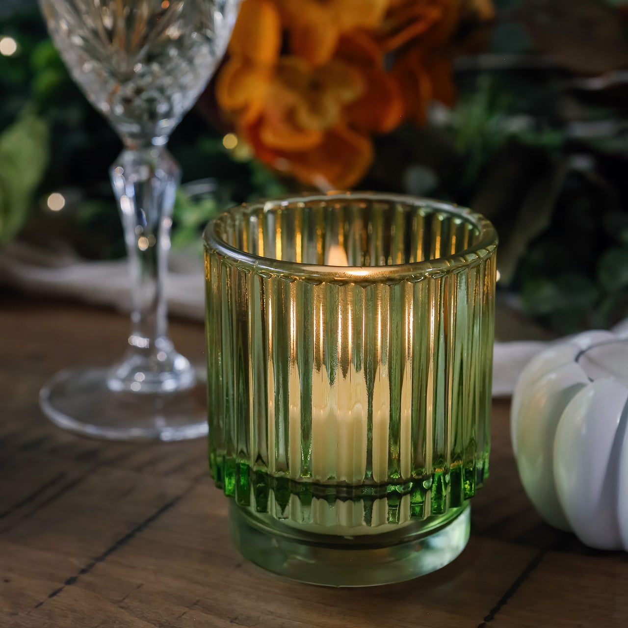 Ribbed Green Glass Votive Candle Holder (Set of 6) | Kate Aspen | Alt Image 2