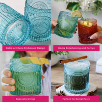 10 oz. Ribbed Retro Arch Floral Green Drinking Glasses (Set of 6)