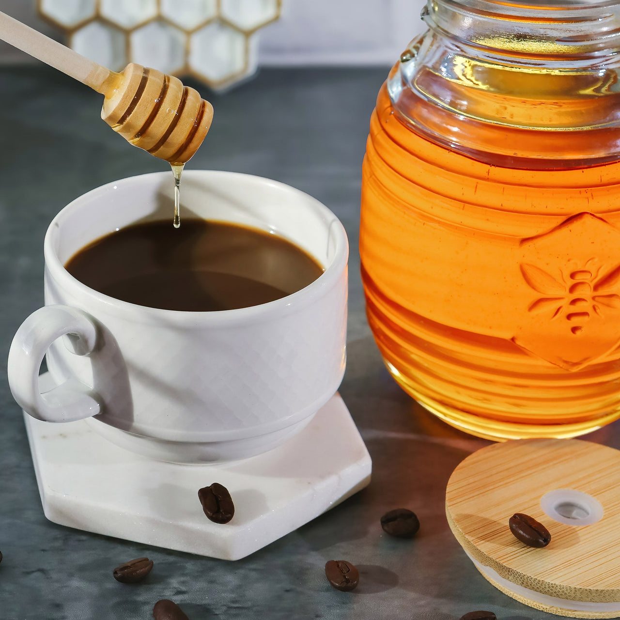 Glass Bee Honey Jar and Dipper Set (2 Lids and Dippers) - Alternate Image 7