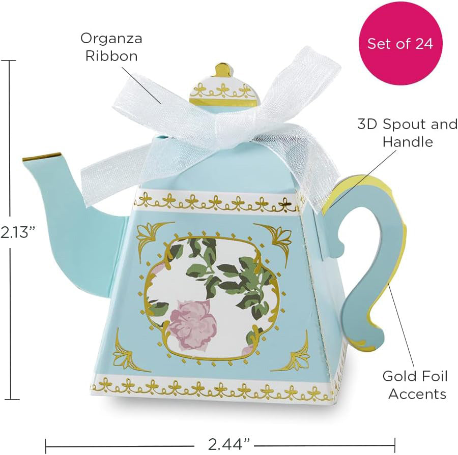 Tea Time Whimsy Teapot Favor Box - Blue (Set of 24)