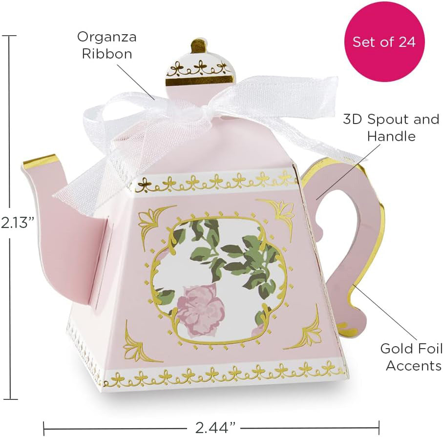 Tea Time Whimsy Teapot Favor Box - Pink (Set of 24)