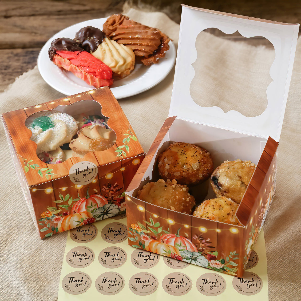 Fall Cookie Boxes with Window + Seal Sticker (Set of 30) | Kate Aspen | Main Image