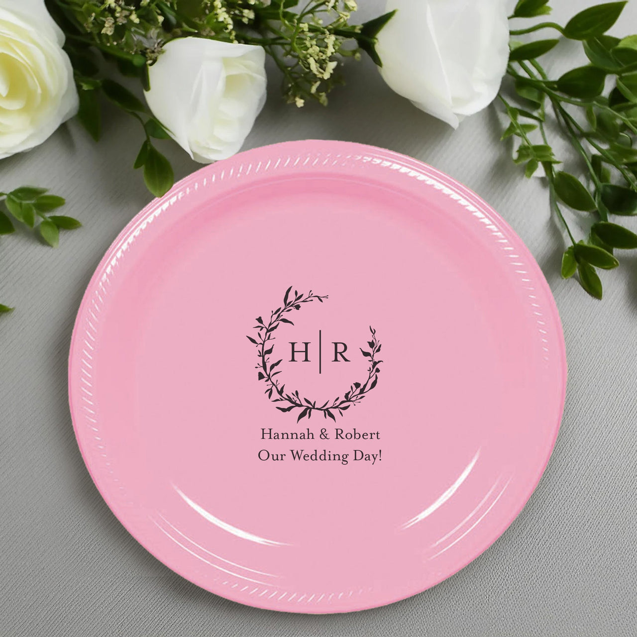 Personalized 7" Plastic Round Wedding Plates