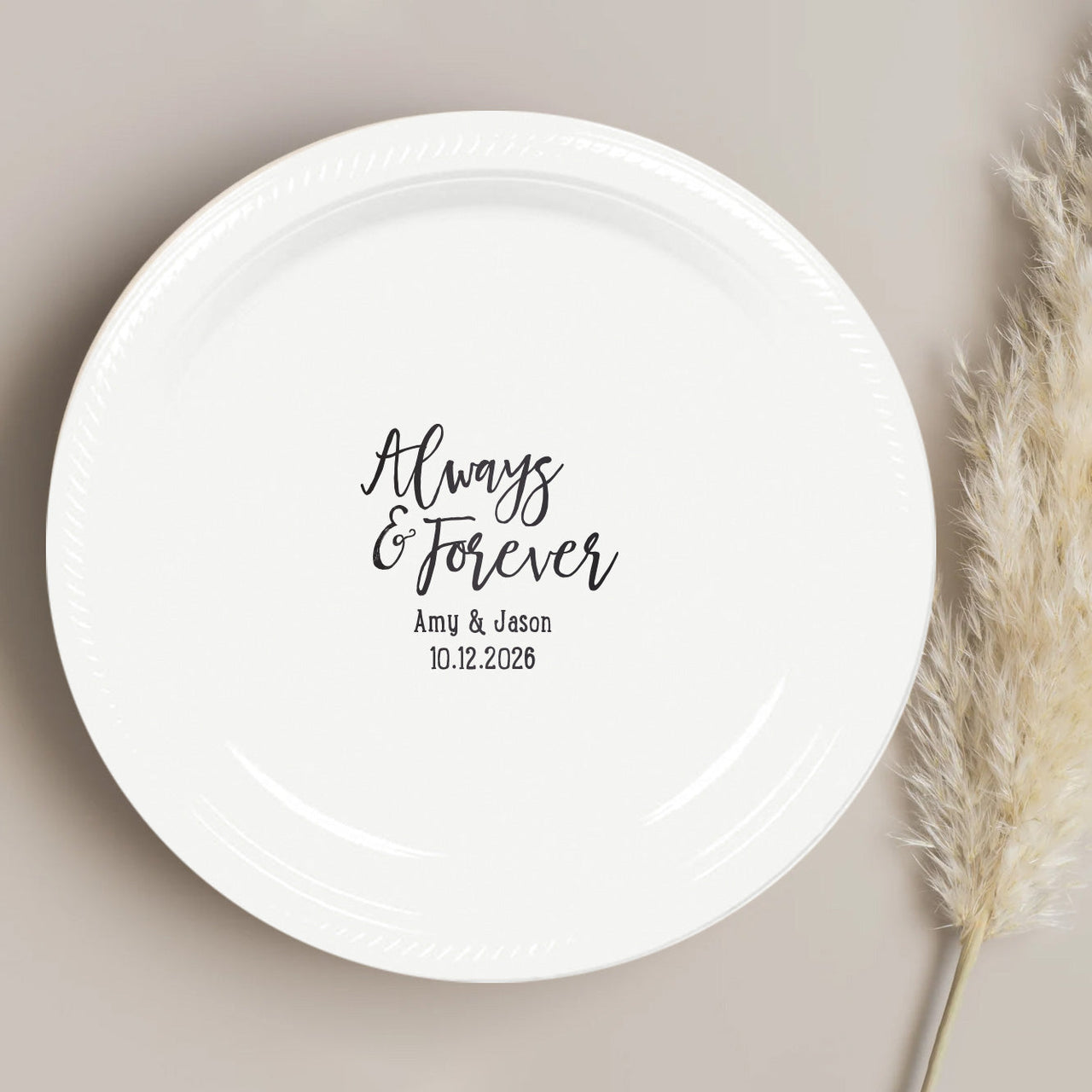 Personalized 7" Plastic Round Wedding Plates