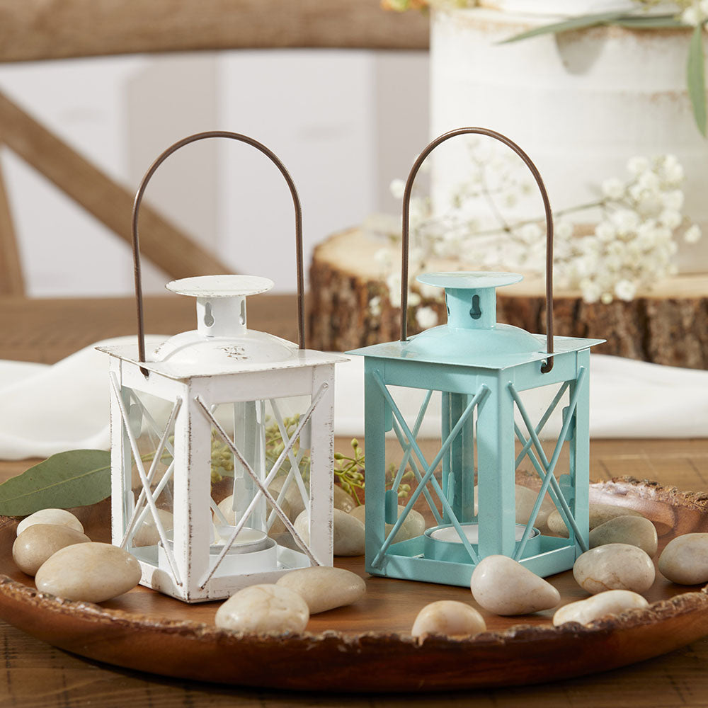 6pc Mini White Metal Tealight Lanterns