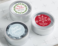 Personalized Silver Round Candy Tin - Holiday | Kate Aspen