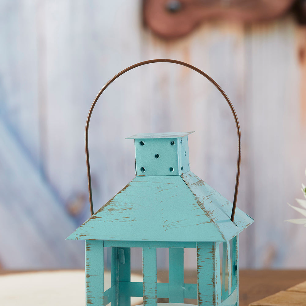 Kate Aspen Luminous Distressed Blue Mini-Lantern Tea Light Holder
