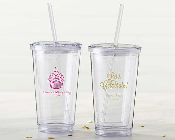 Custom Name Logo Tumbler with Straw Cup 16oz BPA Free Acrylic