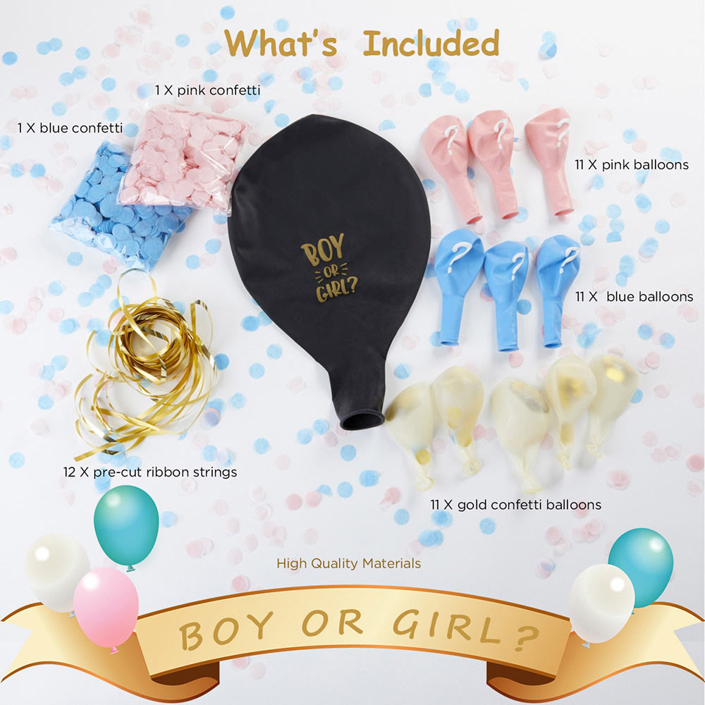 Gender Reveal Balloon, 36 Boy or Girl Balloons with Blue and Pink Confetti  Decorations, Baby Gender Reveal Party Supplies Kit for Baby Shower, Gender