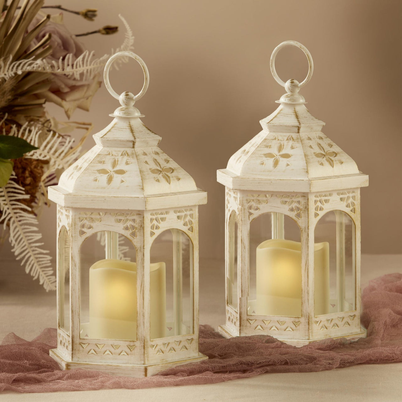 12 Pieces Mini Lanterns with Flickering Led Candle, Batteries Included,  Decorative Hanging Candle Lantern for Indoor Use, Wedding, Party, Table