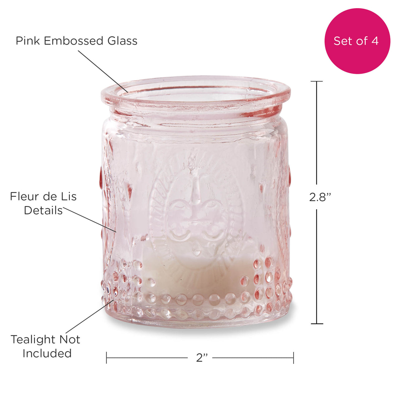 3 Assorted Sizes Pink Votive Tealight Candle Holders Embossed