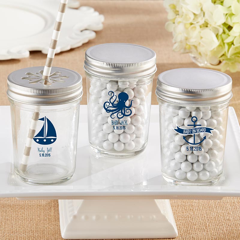 Printed 8 oz. Glass Mason Jar - Nautical Baby Shower | Kate Aspen