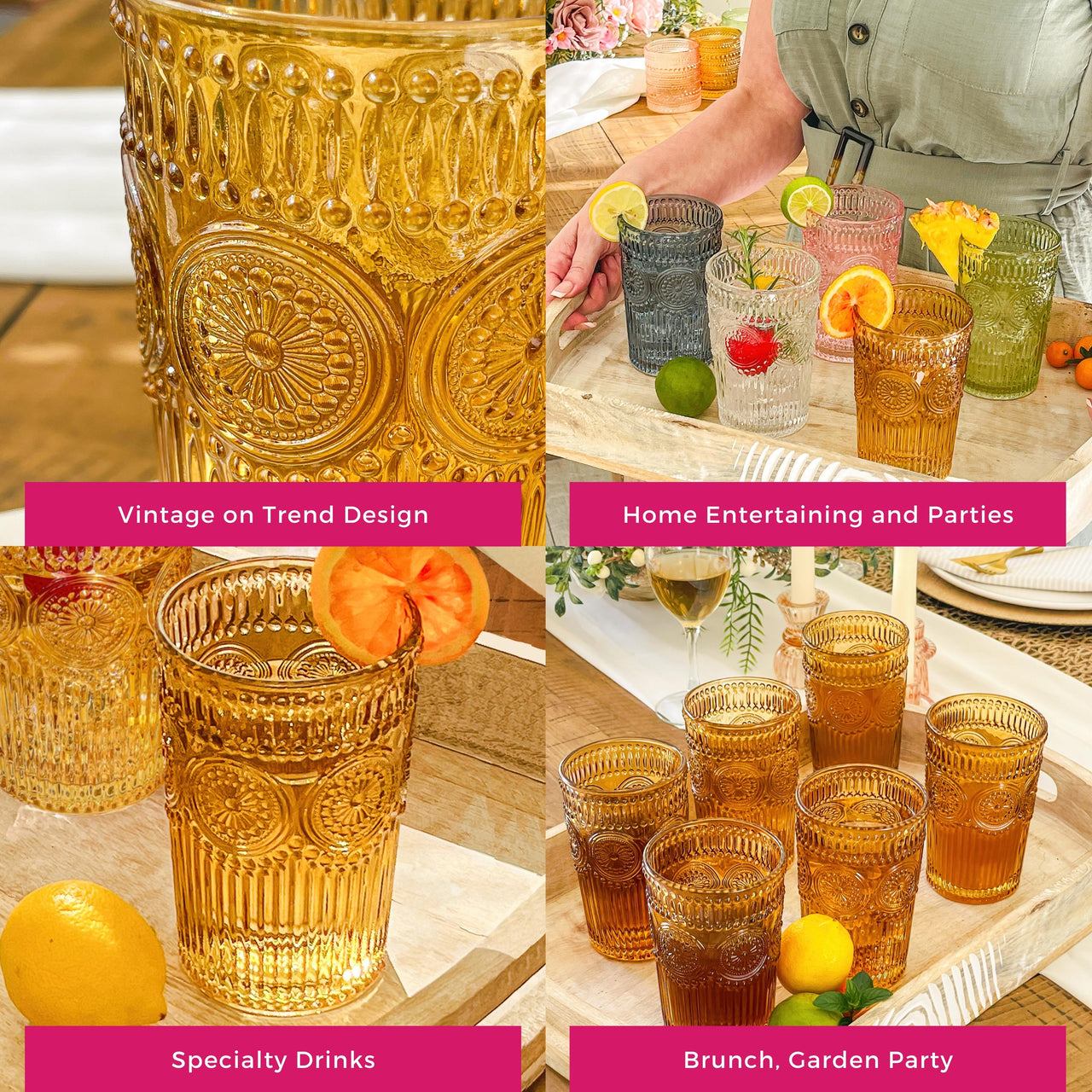 13 oz. Vintage Textured Rose Gold Drinkware (Set of 6)