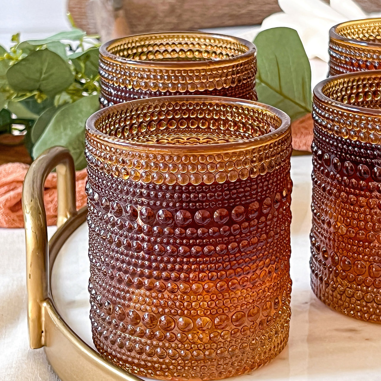 American Atelier Vintage Old Fashion 10 oz. Whiskey Glasses, Romantic Water  Tumblers, Barware Glasses for Cocktails, Embossed Beaded, Set of 4, Amber