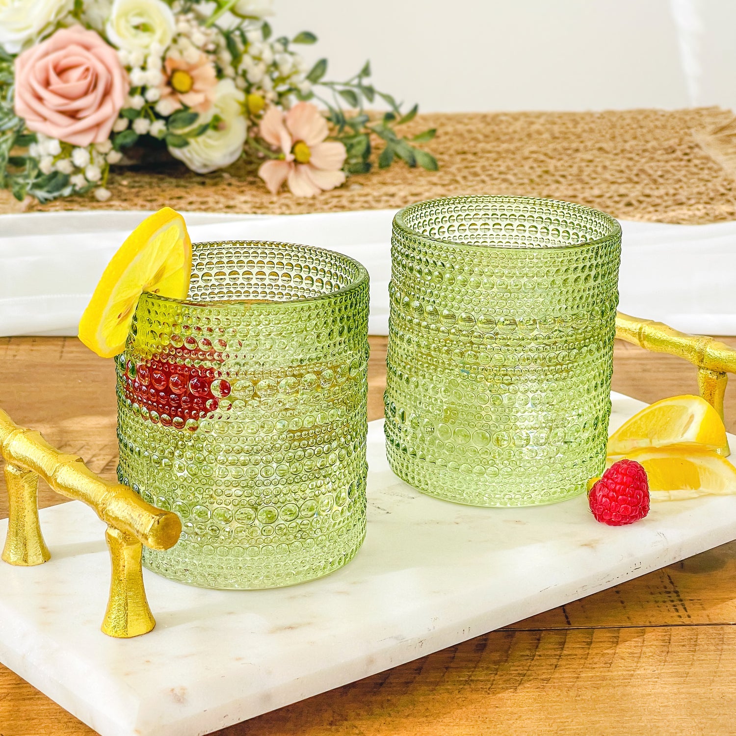 Marqueeta 13 oz. Vintage Textured Smoke Glass (Set of 6) (Set of 6) Bungalow Rose Color: Green