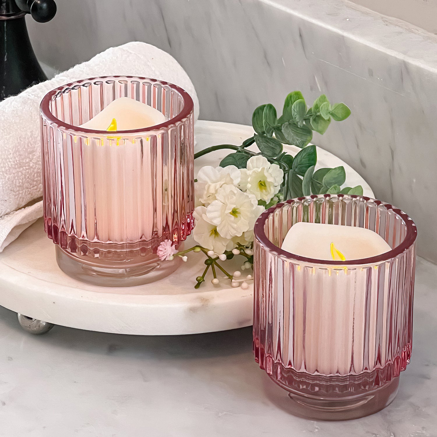 Frosted Hot Pink Glass Votive Cup