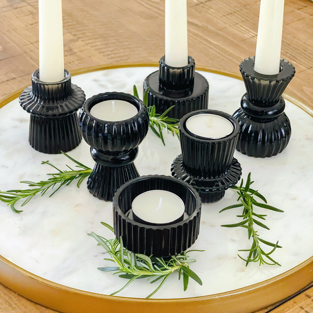 Ribbed Black Pillar Candles