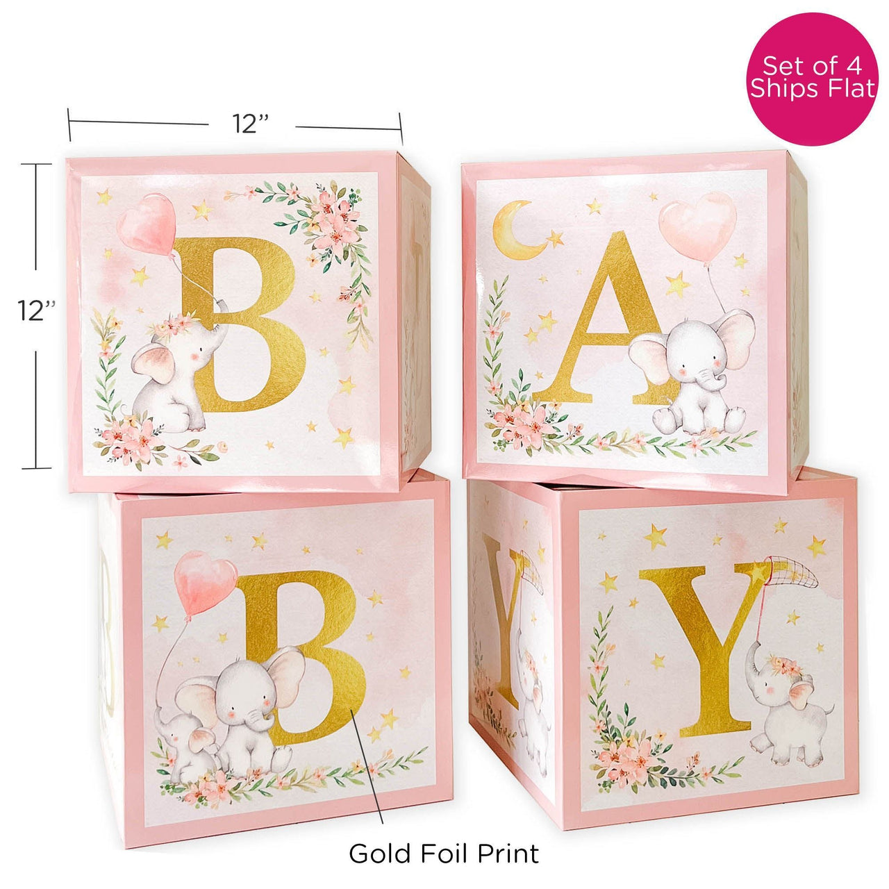 Box 4) Aspen (Set – Block Elephant - of Baby Kate Shower Pink