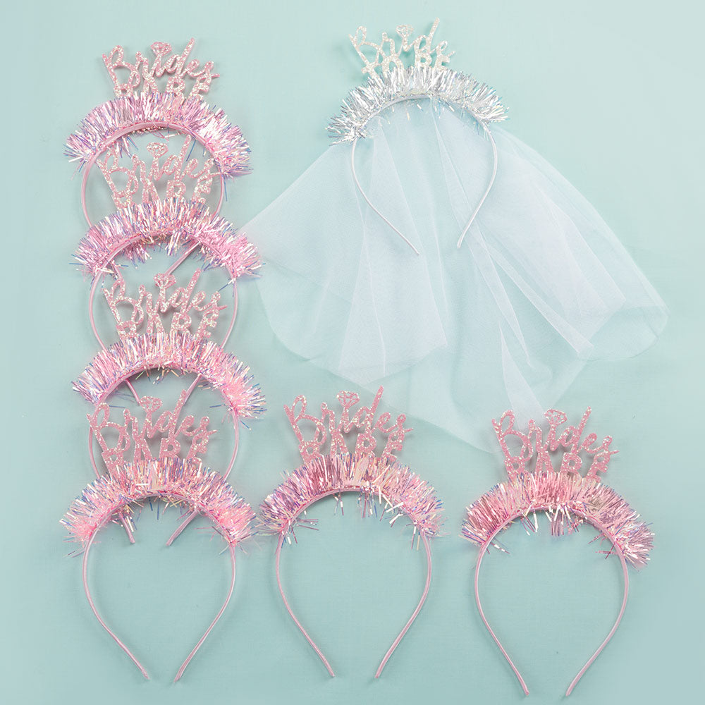 SPARKLING Bride To Be Hot Pink headband w/ Veil, Bachelorette