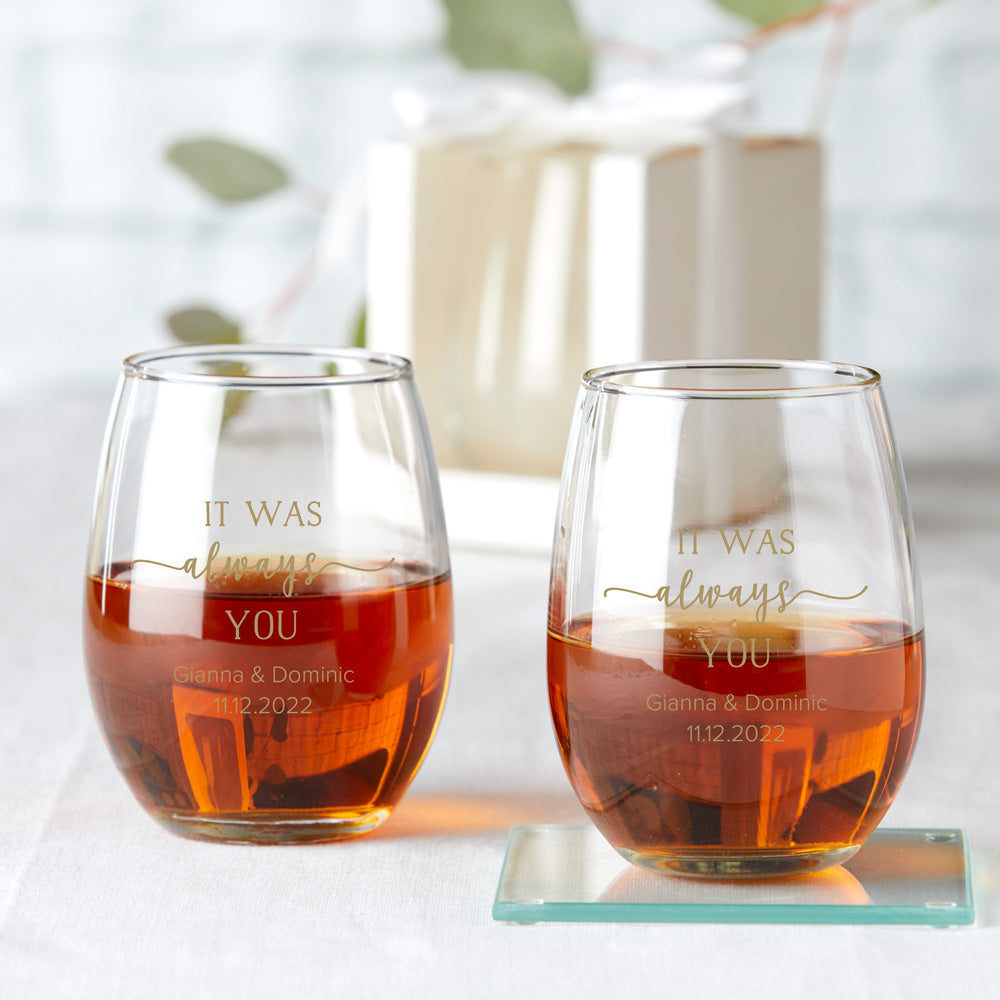Custom Wedding Stemless Small Wine Glasses 49 Designs to Choose