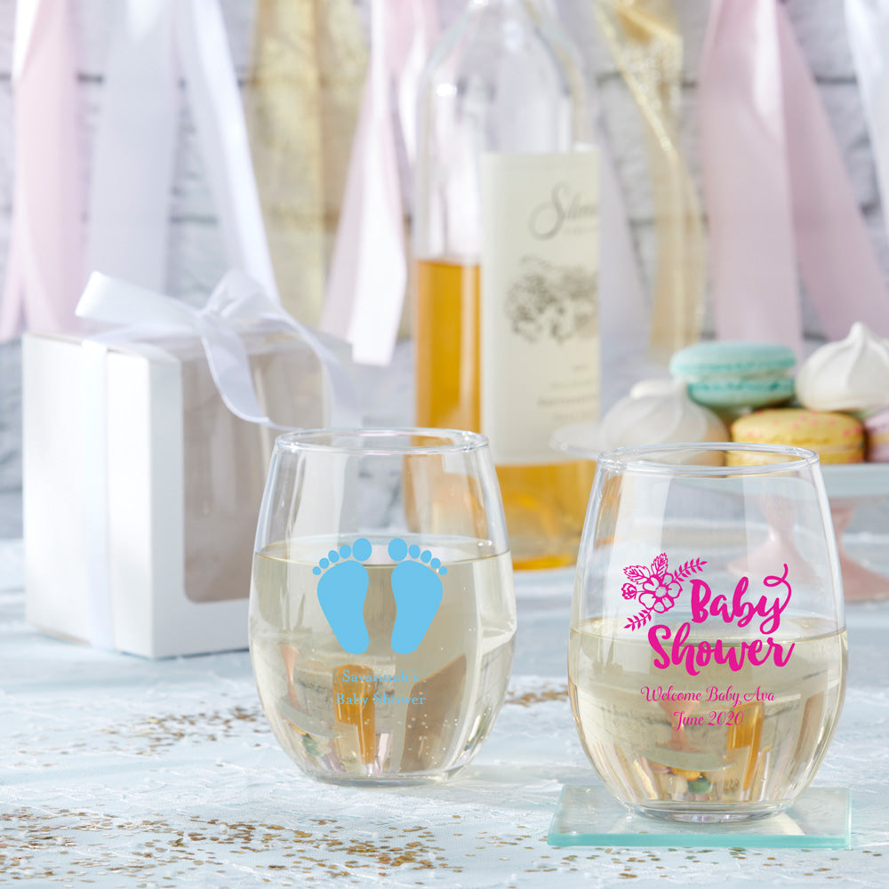 Personalized 9 oz. Stemless Champagne Glass - Wedding