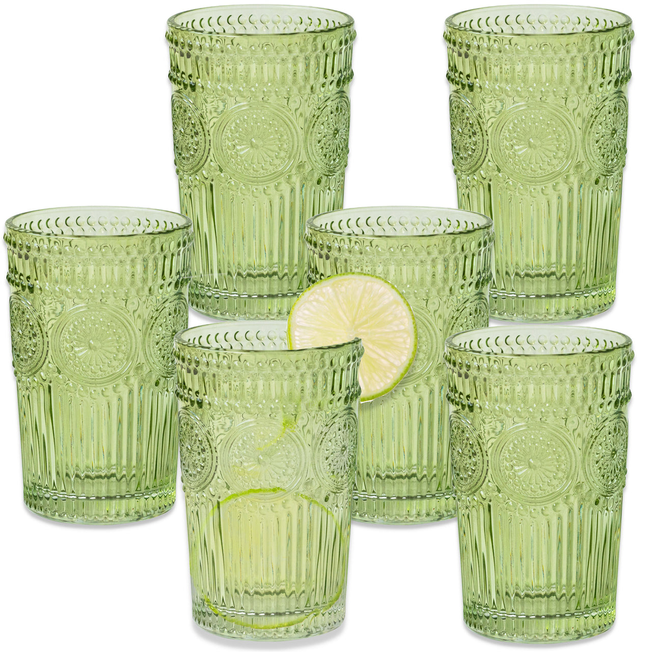 The Pioneer Woman Adeline 16-Ounce Embossed Glass Tumblers, Set of 4, Clear